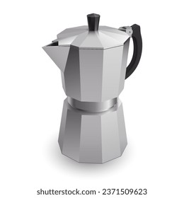 Italian geyser coffee maker a la moka on white background. Illustration of coffee pot for making espresso coffee on White Backdrop