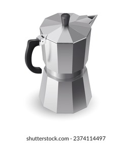 Italian geyser coffee maker a la moka on white background. Illustration of coffee pot for making espresso coffee on White