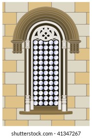 Italian gothic-renaissance window on a wall background