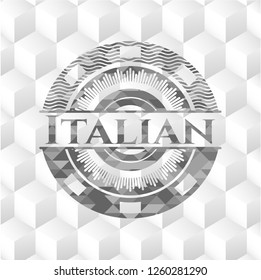 Italian grey badge with geometric cube white background