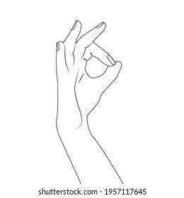 Italian hand gesture for delicious food isolated outline illustration Hand shows ok or zero sign line icon . Close-up hand showing okay, perfect, zero, well, good sign with gesture line drawing