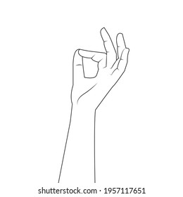 Italian hand gesture for delicious food isolated outline illustration Hand shows ok or zero sign line icon . Close-up hand showing okay, perfect, zero, well, good sign with gesture line drawing