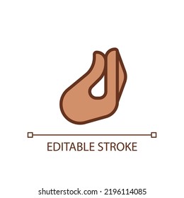 Italian hand gesture pixel perfect RGB color icon. Fingers bunch. Non verbal expression. Body language. Isolated vector illustration. Simple filled line drawing. Editable stroke. Arial font used