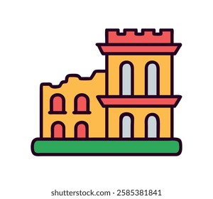 Italian historic fortress with red bricks illustration