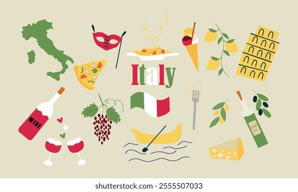 Italian Holidays icons set. Vector cartoon illustration.