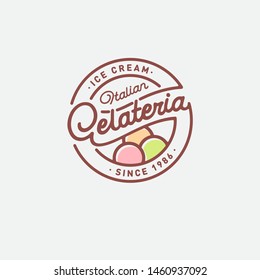 Italian ice cream logo. Gelateria emblem and sign. Italian ice cream emblem. Some scoops of ice cream  and lettering in a circle.