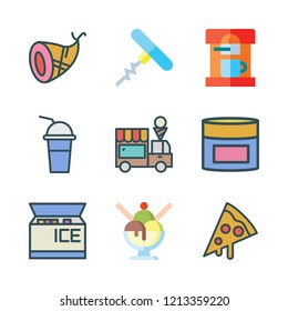 italian icon set. vector set about ham, ice cream, coffee maker and corkscrew icons set.