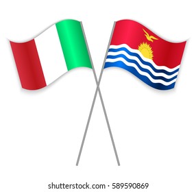 Italian and I-Kiribati crossed flags. Italy combined with Kiribati isolated on white. Language learning, international business or travel concept.