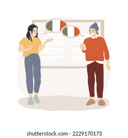 Italian isolated cartoon vector illustration. Education, teaching, high school curriculum, two students make up a dialog, speaking course, vocabulary and grammar skills exam vector cartoon.