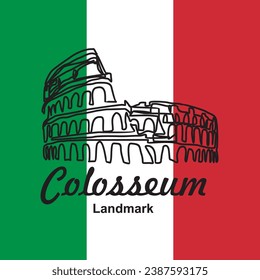 Italian landmark Colosseum, Vector illustration line art with flag of italy. convert eps.