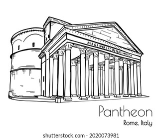 Italienische Wahrzeichen Pantheon Skizze. Vektorgrafik einzeln auf weißem Hintergrund