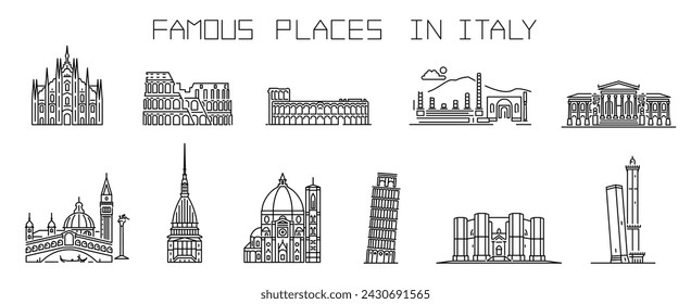 Italian landmarks icons set vector line illustrations icon editable stroke