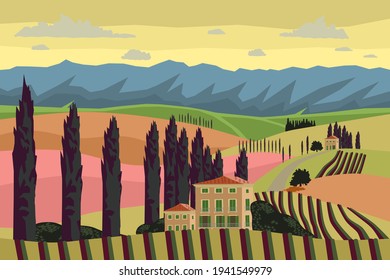 Italian landscape including house vector illustration