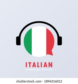 Banner für den italienischen Sprachkurs. Fremdsprache lernen. Online-Bildung. Vektor EPS10. Einzeln auf Hintergrund