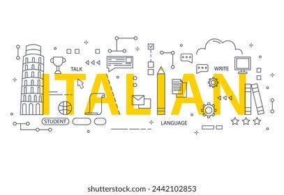 Italian language learning. Vector illustration for website interface design, learning language. Online course Italian