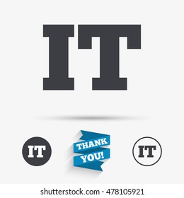 Italian language sign icon. IT Italy translation symbol. Flat icons. Buttons with icons. Thank you ribbon. Vector