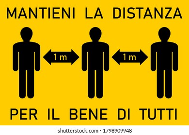 Italian language social distancing sign vector. Mantieni la distanza - maintain distance. Epidemic prevention measures.