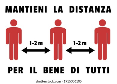 Italian language social distancing sign vector. Mantieni la distanza - maintain distance. Epidemic prevention measures.