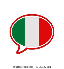 Burbuja del discurso del idioma italiano con la bandera de Italia, icono del Vector