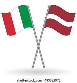 Italian and Latvian crossed flags. Italy combined with Latvia isolated on white. Language learning, international business or travel concept.