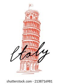 Italian Leaning Tower of Pisa sketch. Italy landmark. Vintage vector illustration