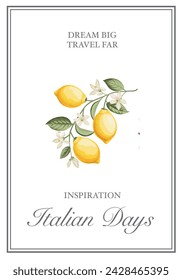 Italian Lemon Poster. Citrus Wall Art.