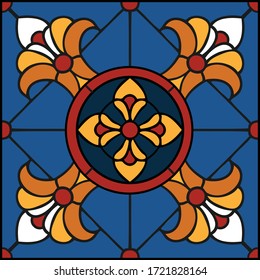 Italian lily tile design, Mediterranean seamless pattern, floral stained glass window illustration, vector
