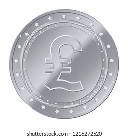 Italian Lira currency silver coin with stars. Vector illustration isolated on white background. Editable elements and glare. Rich. EPS10