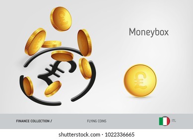 Italian Lira money box with flying Italian Lira coins, finance concept. Vector illustration for print, websites, web design, mobile app, infographics.