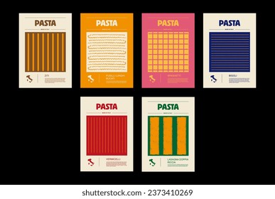 Italian macaroni types, labels for packages set. Ziti, fusilli lunghi bucati, spaghetti, vermicelli, lasagna doppia riccia, bigoli pasta. Organic product, gourmet ingredient for cooking dishes