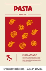 Italian macaroni types, labels for packages set. Insalatonde pasta. Organic and natural product, gourmet ingredient for cooking dishes. Handmade and tasty. Vector in flat style