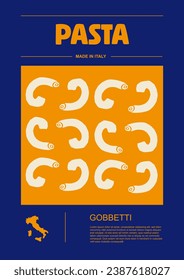 Italian macaroni types, labels for packages set. Gobbetti pasta. Organic and natural product, gourmet ingredient for cooking dishes. Handmade and tasty. Vector in flat style