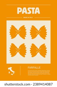 Italian macaroni types, labels for packages set. Farfalle pasta. Organic and natural product, gourmet ingredient for cooking dishes. Handmade and tasty. Vector in flat style