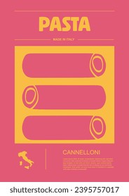 Italian macaroni types, labels for packages set. Cannelloni pasta. Organic and natural product, gourmet ingredient for cooking dishes. Handmade and tasty. Vector in flat style