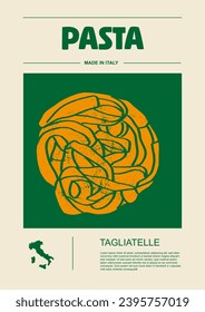 Italian macaroni types, labels for packages set. Tagliatelle pasta. Organic and natural product, gourmet ingredient for cooking dishes. Handmade and tasty. Vector in flat style