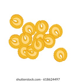 Italian macaroni. Uncooked italian pasta, macaroni, cartoon illustration