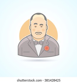 Italian mafiosi, criminal leader, icon. Avatar and person illustration. Flat colored outlined style. Vector illustration.