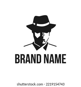 Italian Mafioso face on black and white background. Vector illustration