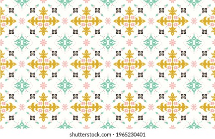 Italian majolica tile. Embroidery with flowers and leaves. Mediterranean porcelain pottery. Ceramic dishes, folk print. Mexican Talavera. Portuguese azulejo, spanish patchwork. Damask floral backgroun