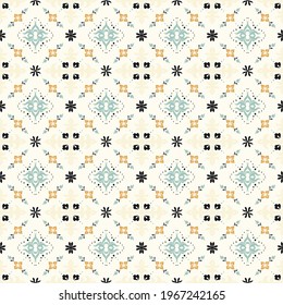 Italian majolica tile. Embroidery with flowers and leaves. Mediterranean porcelain pottery. Ceramic dishes, folk print. Mexican Talavera. Portuguese azulejo, spanish patchwork. Damask floral backgroun