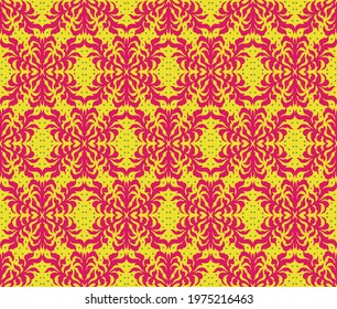 Italian majolica tile. Embroidery with flowers and leaves. Mediterranean porcelain pottery. Ceramic dishes, folk print. Mexican Talavera. Portuguese azulejo, spanish patchwork. Damask floral backgroun