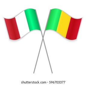 Italian and Malian crossed flags. Italy combined with Mali isolated on white. Language learning, international business or travel concept.