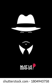 Italian man in a hat and in collar shirt. Mafia logo for male store, a barber shop, gentleman club. Vector illustration.