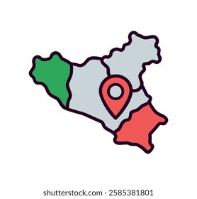 Italian map highlighting Sicily with a red pin