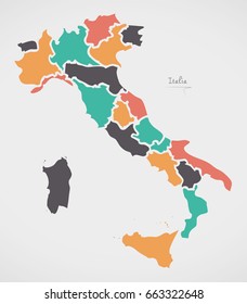 Italian Map with regions and modern round shapes