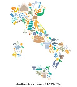 Italian Map With Silhouette Symbol Set