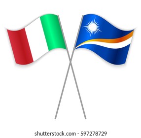 Italian and Marshallese crossed flags. Italy combined with Marshall Islands isolated on white. Language learning, international business or travel concept.