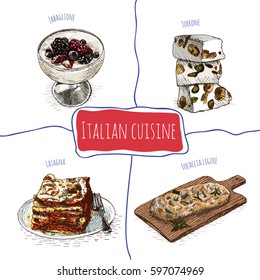 Italian menu colorful illustration. Vector illustration of Italian cuisine.