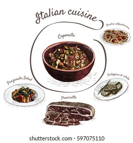 Italian menu colorful illustration. Vector illustration of Italian cuisine.