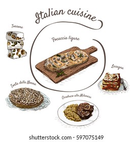 Italian menu colorful illustration. Vector illustration of Italian cuisine.